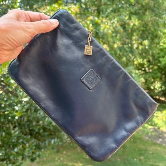 ANNE KLEIN for Calderon NAVY BLUE Leather CLUTCH - Picture 1 of 9
